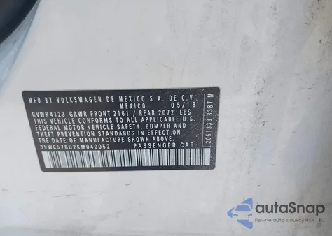 2019 Volkswagen Jetta 1.4T R-Line/1.4T S/1.4T Se из США, поврежденный, VIN 3VWC57BU2KM040052